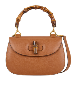 Medium Bamboo Top Handle, Leather, Tan, 2046-0633, S, 3*